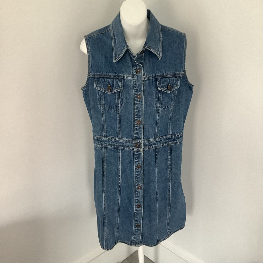Gap Vintage Sleeveless Buttondown Denim Dress Sz. 12 - Picture 6 of 8